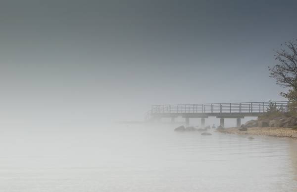Nebel und Steg am Cospudener See Leipzig von Dennis Wetzel