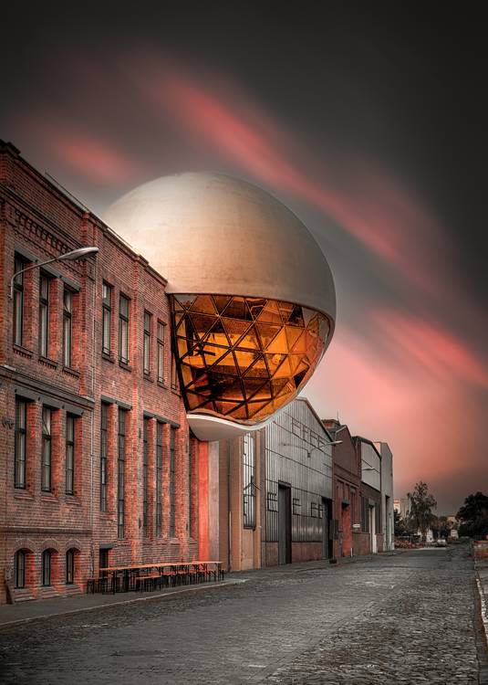 Niemeyer Sphere Leipzig im Sonnenuntergang  von Dennis Wetzel