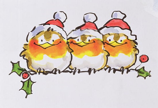 Christmas Robins (ink and w/c on paper)  von Diane  Matthes