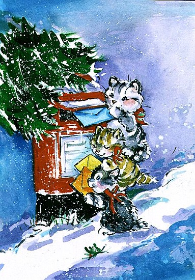 Kittens Posting Christmas Cards, 1996 (w/c)  von Diane  Matthes
