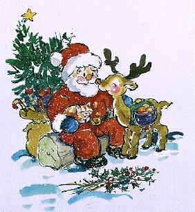 Father Christmas and Rudolph the Reindeer, 1996 (w/c) 