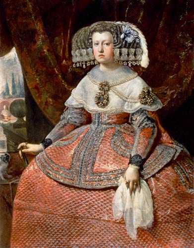 Queen Maria Anna of Spain in a red dress von Diego Rodriguez de Silva y Velázquez