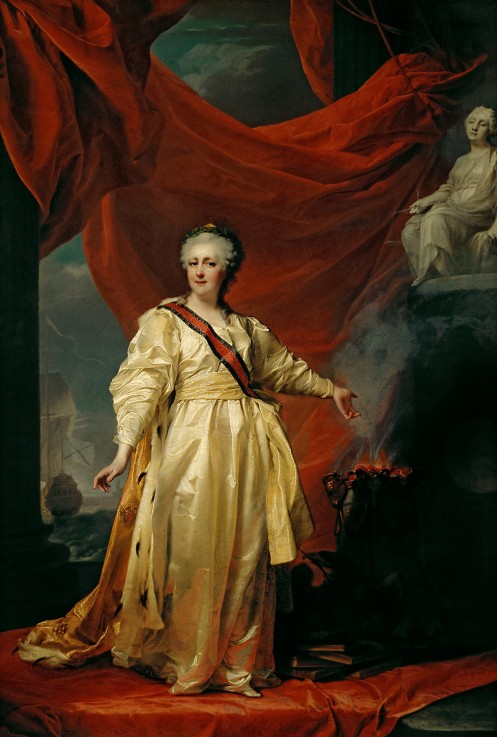 Porträt von Katharina II. als Göttin der Justiz im Tempel der Gerechtigkeit von Dimitrij Grigorjewitsch Lewizkij