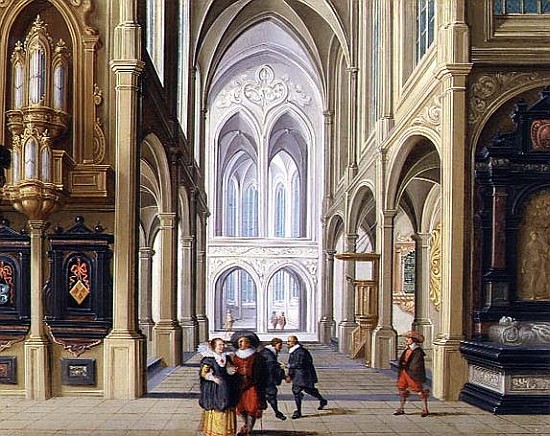 Elegant Figures in a Gothic Church, 17th century 99;interior; ecclesiatical; architecture; architect von Dirck van Deelen