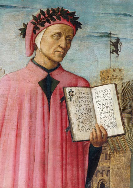 Dante reading from the 'Divine Comedy', detail of Dante Alighieri (1265-1321) von Domenico  di Michelino