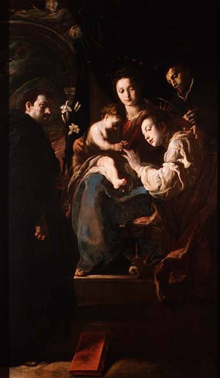 Mystical marriage of St. Catherine and the Christ Child with Peter the Martyr von Domenico Fetti