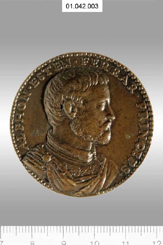 Medaille auf Herzog Alfonso II. d'Este. Münzstand Ferrara 1558 (siehe auch Bildnummer 35363) von Domenico Poggini