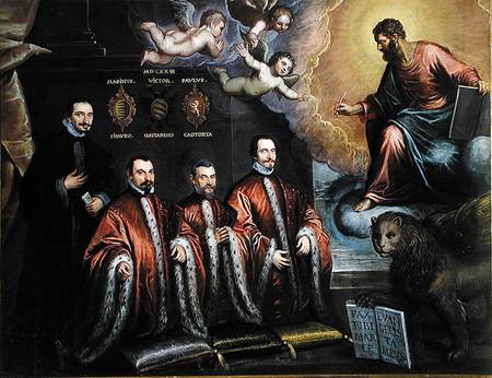 Saint Mark in glory and a portrait of three lawyers and a notary von Domenico Tintoretto