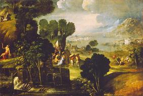 Landschaft mit Szenen aus dem Leben von Heiligen  Um 1530