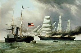 C.S.S. Nashville capturing and burning the English Merchantman 'Harvey Birch' 1864