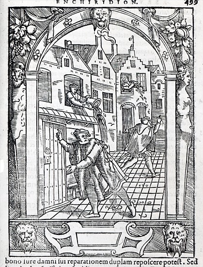 Emptying the Chamber Pots, illustration from ''Praxis rerum criminalium'' Joose de Damhouder von Dutch School