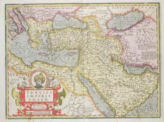Map of the Turkish Empire, from the Mercator 'Atlas' pub. by Jodocus Hondius (1563-1612) Amsterdam, von Dutch School, (17th century)