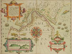 Map of the Magellan Straits, Patagonia, from the Mercator 'Atlas' pub. by Jodocus Hondius (1563-1612 20th