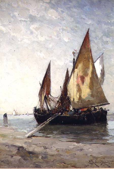 Fishing Boats Moored on the Beach von E. Aubrey Hunt