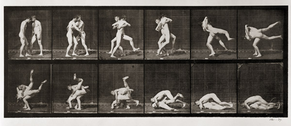 Two Men Wrestling, plate 347 from ''Animal Locomotion'', 1887 (b/w photo)  von Eadweard Muybridge