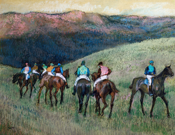 Rennpferde in einer Landschaft von Edgar Degas