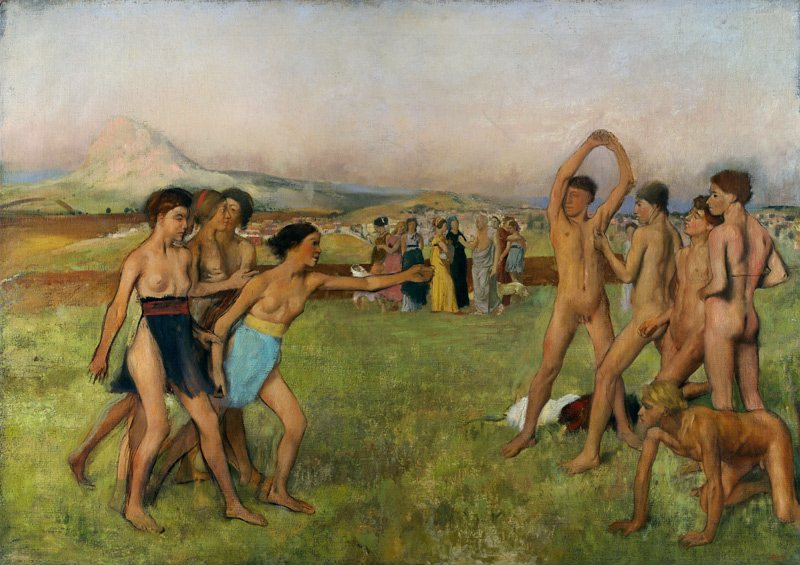 Spartanische Mädchen fordern Jungen zum Wettkampf von Edgar Degas