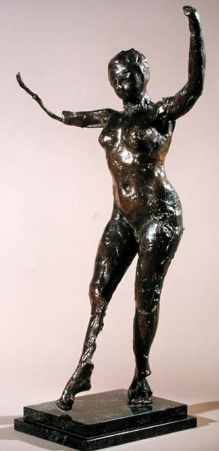 Dancer moving forward, arms raised, right leg forward von Edgar Degas