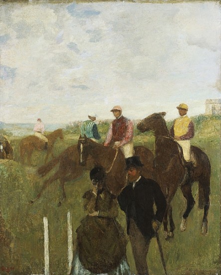 Jockeys at the Racecourse (oil on paper laid down on board) von Edgar Degas