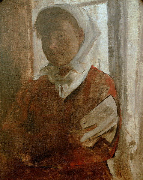 Junge Frau mit weißem Kopftuch von Edgar Degas
