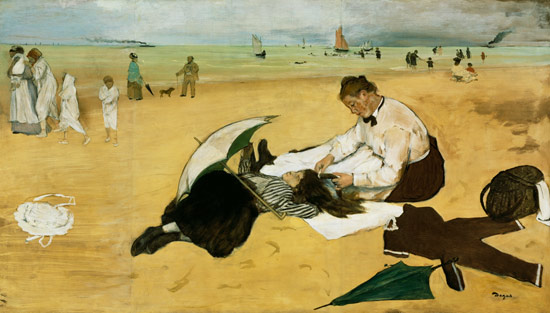 Kleines Mädchen wird am Meeresstrand von Edgar Degas