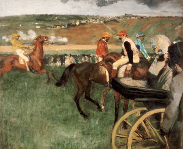 The Race Course - Amateur Jockeys near a Carriage von Edgar Degas