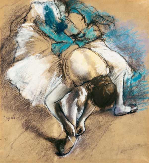 Tänzerin beim Schnüren der Ballettschuhe um 1880/18