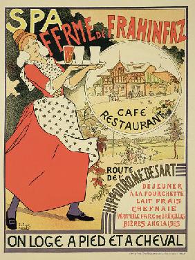 Poster advertising the 'Ferme de Frahinfaz', a cafe and restaurant near Spa, Belgium 1896
