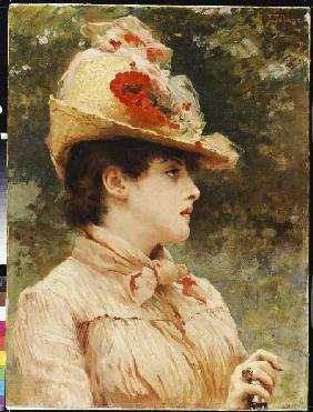 Bildnis einer jungen Frau mit Hut.