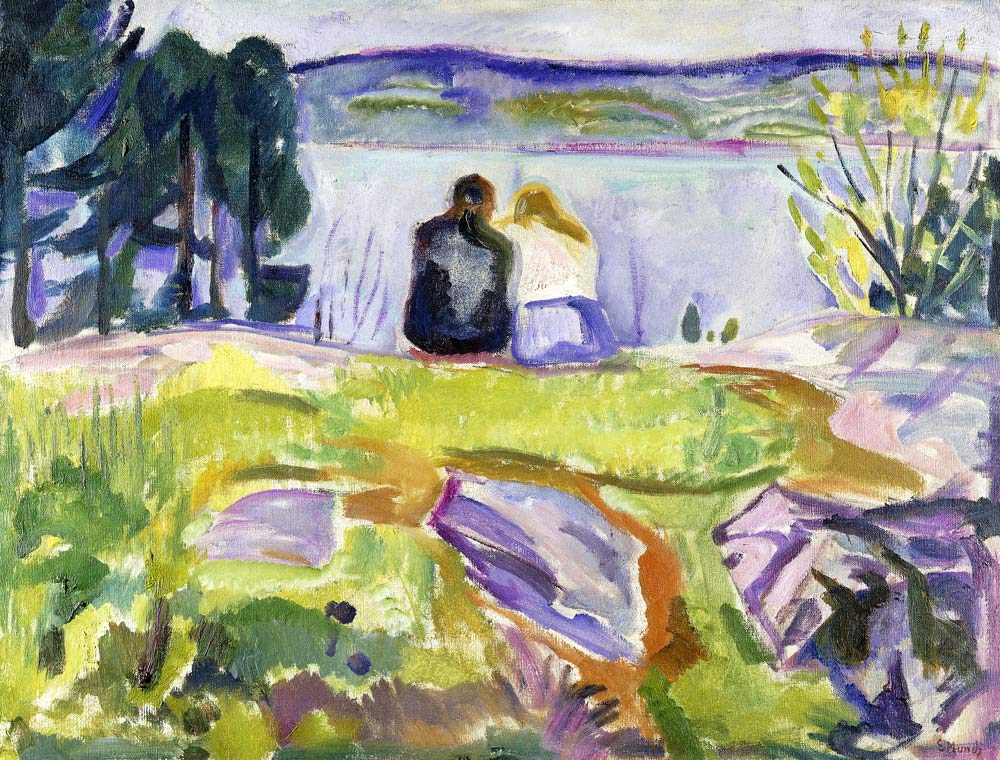 Frühling (Liebespaar am Ufer) von Edvard Munch