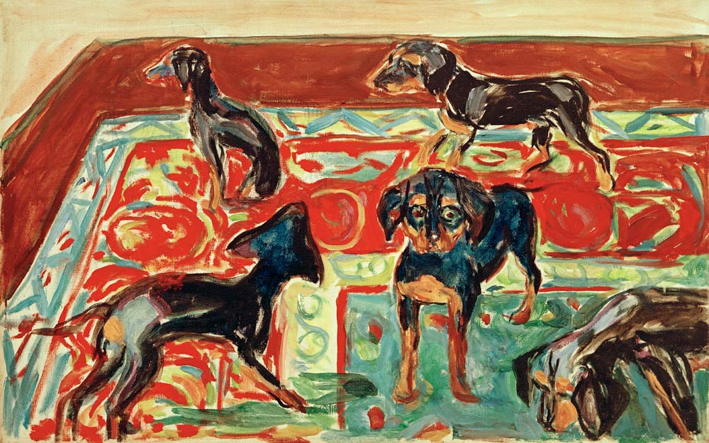 Fünf Welpen auf dem Teppich von Edvard Munch