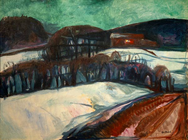 Das rote Haus im Schnee (Nächtliche Schneelandschaft) von Edvard Munch