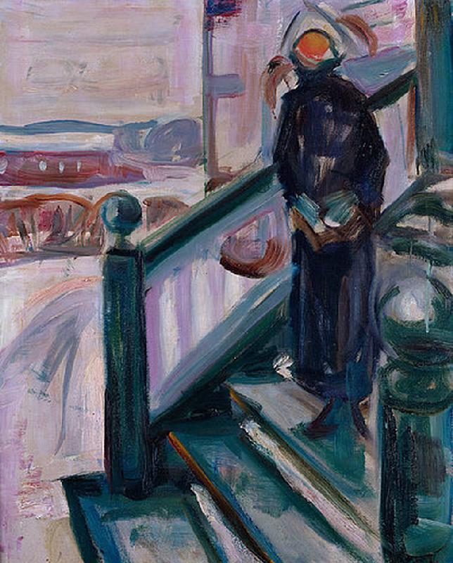 Frau auf einer Veranda. von Edvard Munch
