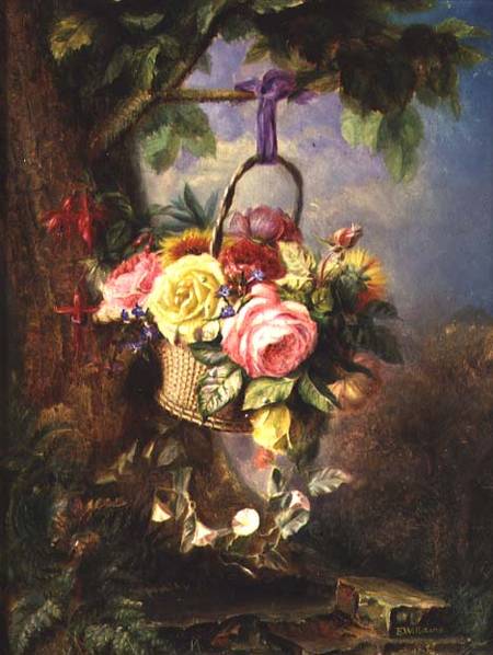 Basket of Roses with fuschia von Edward Charles Williams