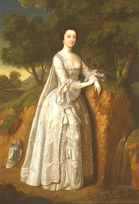 Elizabeth Montague standing in a Wooded Landscape von Edward Haytley