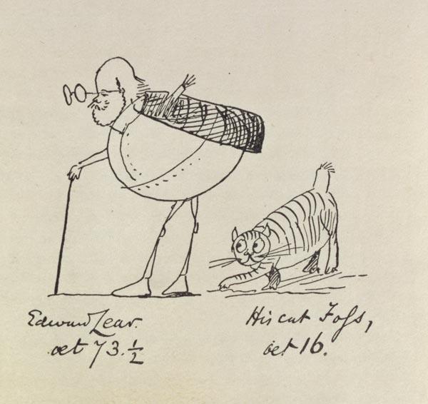 Edward Lear Aged 73 and a Half and His Cat Foss, Aged 16 (litho) 16th