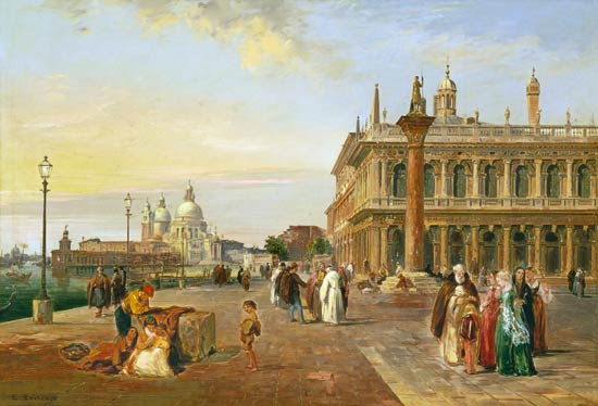 Auf der Piazza in Venedig, im Hintergrund Santa Maria dell Salute von Edward Pritchett