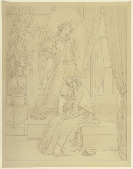 Die lesende Antonia Brentano mit einem Engel von Edward von Steinle