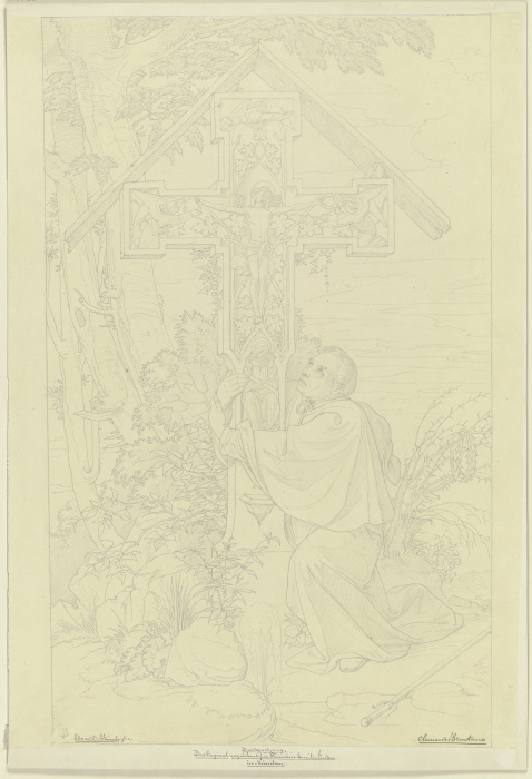 Gedenkblatt an Clemens Brentano, ein Kreuz umfassend von Edward von Steinle