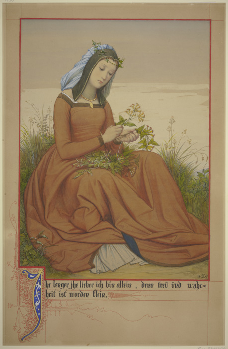 Junge Frau, einen Blumenstrauß bindend von Edward von Steinle
