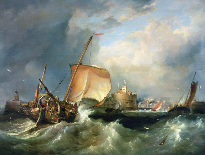 French Herring Boat Running into the Port off Havre de Grace von Edward William Cooke