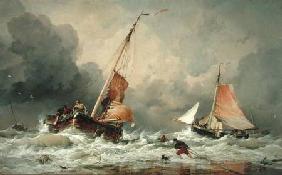 Dutch Pincks arriving and preparing to put to sea on the return of the tide 1856