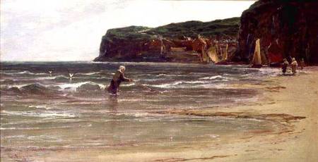 Coastal View with Woman Shrimping von Edwin Ellis