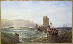 Fischerboote vor einer Steilküste 1888