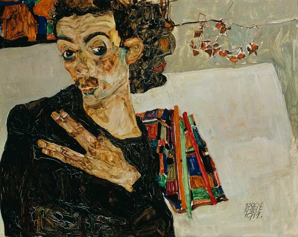 Selbstbildnis mit gespreizten Fingern  von Egon Schiele