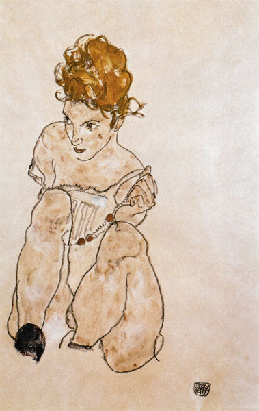 Sitzendes Mädchen in Unterkleid von Egon Schiele