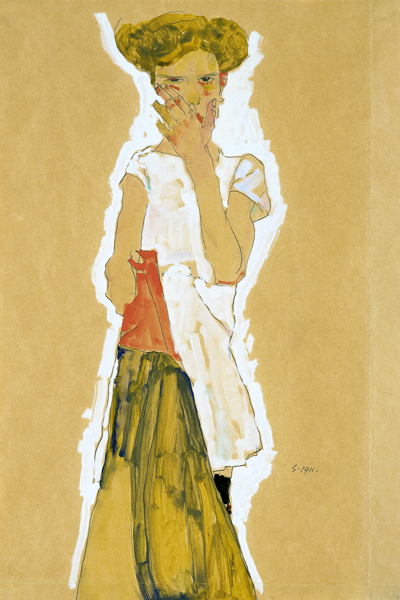 Stehendes Mädchen mit weißem Unterrock von Egon Schiele