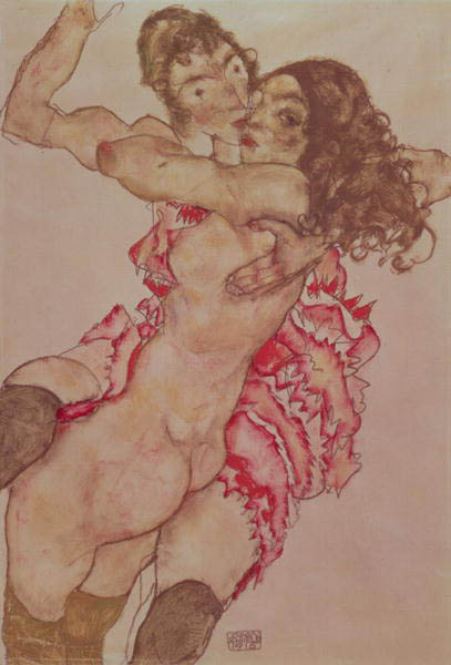 Zwei Mädchen, einander umarmend von Egon Schiele
