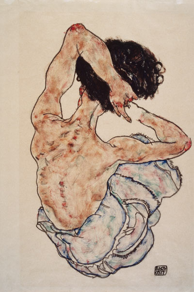 Frau mit verschränkten Händen, Rückenansicht. von Egon Schiele