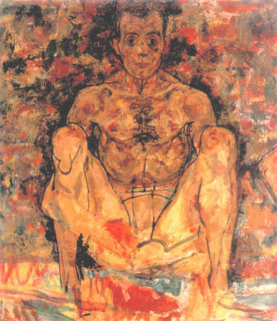 Hockendes Männerpaar (Detail) von Egon Schiele